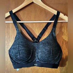 Victoria's Secret VSX Heathered Black Wireless Sports Bra with Crisscross Straps